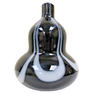 Vintage Art Glass Gourd Bulb Vase - Black And White Swirl 6.5"